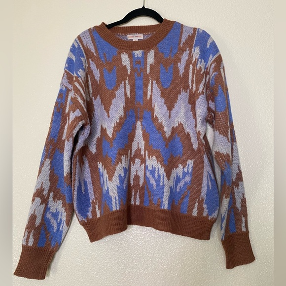 Knox Rose Blue and Brown Patterned Sweater Size M - Picture 2 of 5